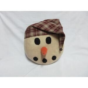 Decorative Handmade Primitive Snowman /Carrot Nose Pillow Plaid Hat Felt 9”x9”